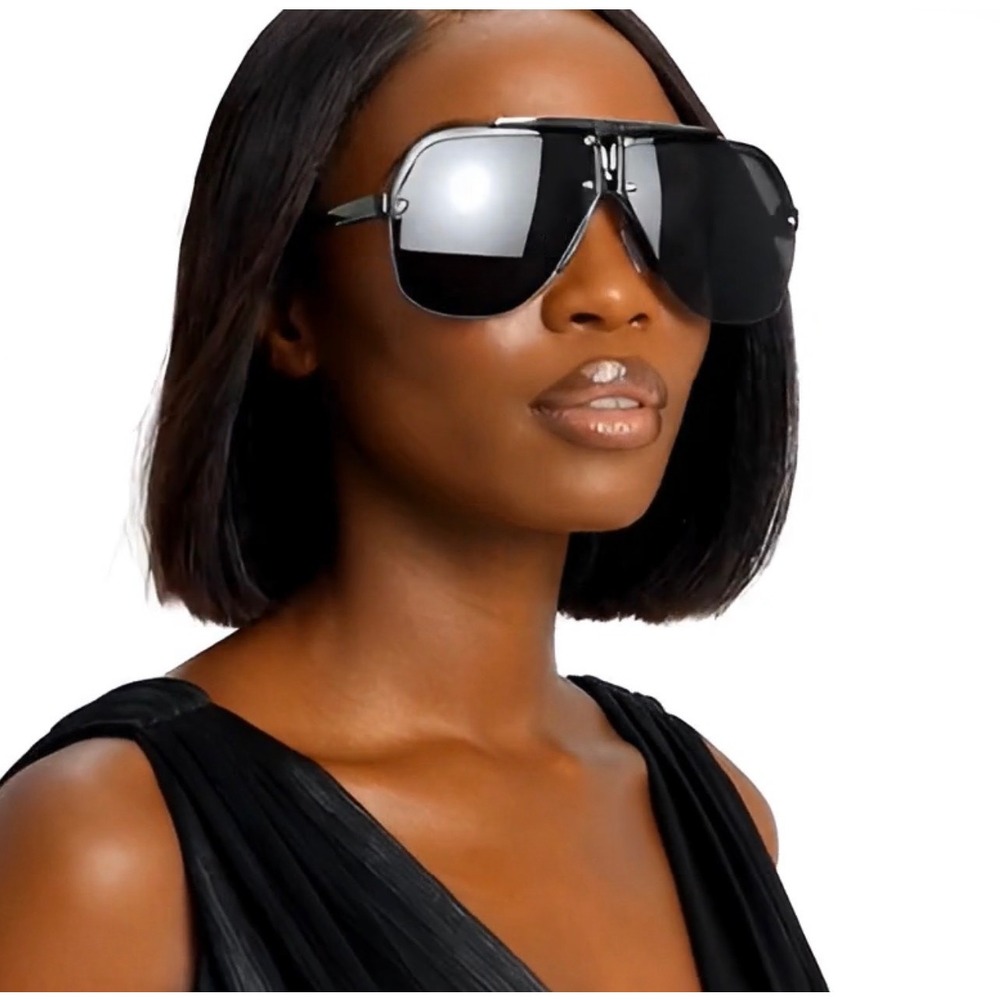 Women Oversize Shield Sunglasses Black Lens Luxury Rimless Bottom Square Shades